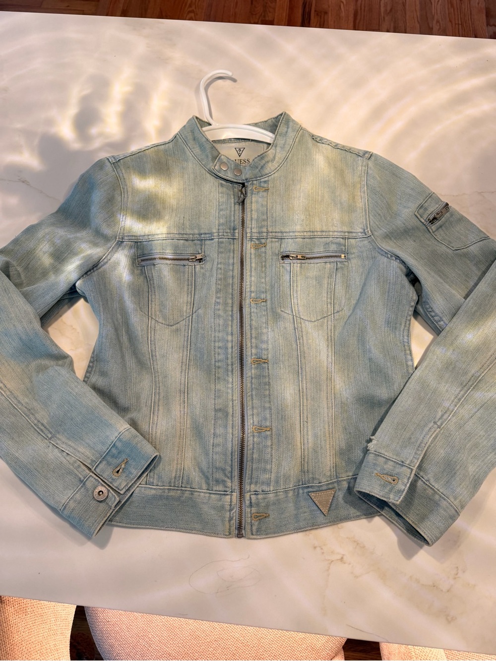 Guess Light Blue Denim Moto Jacket for women